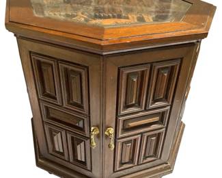 Vintage Octagonal End Table With Hand Carved Top 