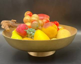 Brass Bowl  Vintage Italian carved alabaster stone fruit.