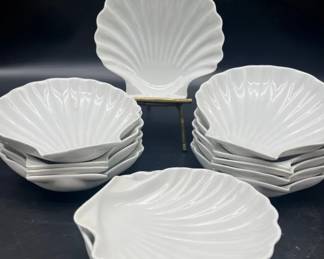 Tradition Pottery France Porcelain Clam Shell Trinket Candy Dish