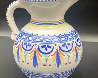 Vintage handpainted ceramic pitcher from Spain, by De La Cal Barreira in Puente del Arz