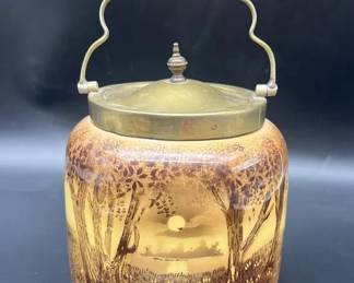 Antique ceramic biscuit barrel or cookie jar