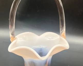 Vintage Fenton variegated Milk and Pink glass basket