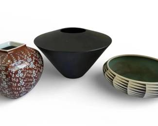 Claude Dumas Black Ceramic Vase, Artist Signed Bowl,  More