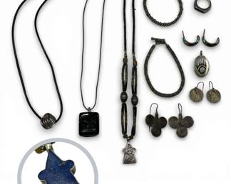 Unmarked Sterling Jewelry W Suspected Lapis Pendant 59.08g