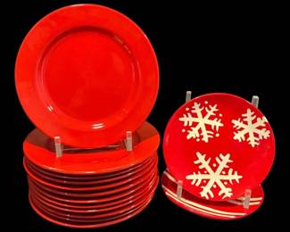 11 Red Pier 1 Earthenware  Hallmark Dinner Plates