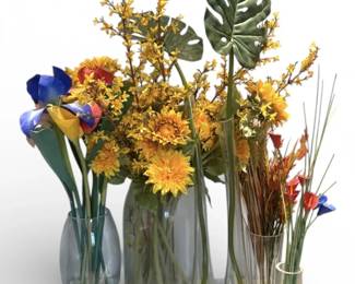Large Glass Vases w Artificial Flower Arrangements
