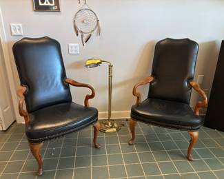 Gooseneck leather chairs, pair