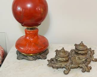 Antique pen well, oil lamp/Gone with the wind style 