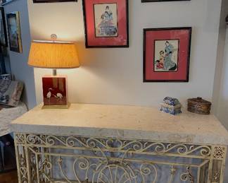 Fabulous wrought iron base console table 