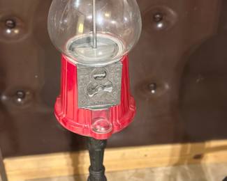 Vintage metal red gumball machine with stand 