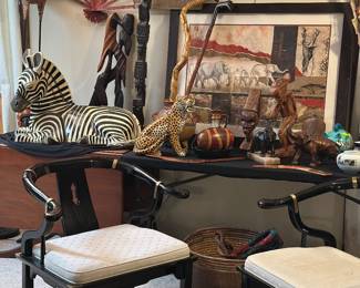 Chinoiserie Ming style black lacquer horseshoe James Mont style chairs (2)