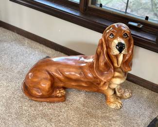 Life-size basset hound porcelain figurine