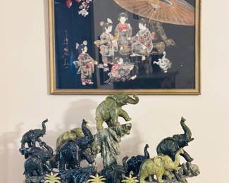 Chinese jade hand carved elephant  landscape sculpture 13" T x 22"W