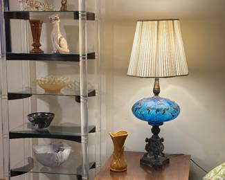 Mid Century lucite, wood &  glass curved shelf supports etageres 