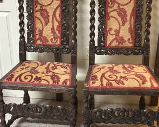 Jacobean style hand carved wood chairs 