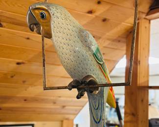 Large hanging parrot sculpture 