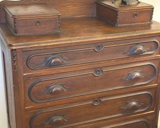 Victorian era walnut dresser with 2 "glovebox" drawers