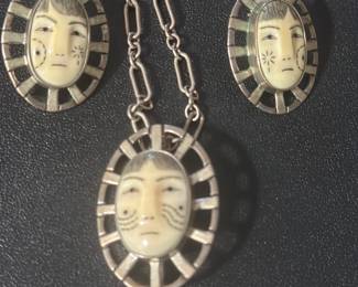 Signed Denise Wallace Sterling necklace/pendant , earrings 