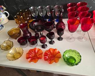Vintage glassware - amber, ruby red, L.E Smith