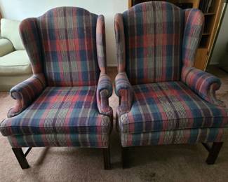 Pair of plaid wing chairs