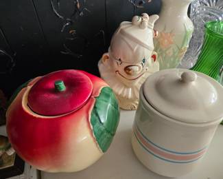 McCoy pottery clown and striped cookie jar. Hull pottery blushing apple