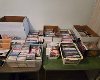 DVD movies, music CDs, cassette tapes