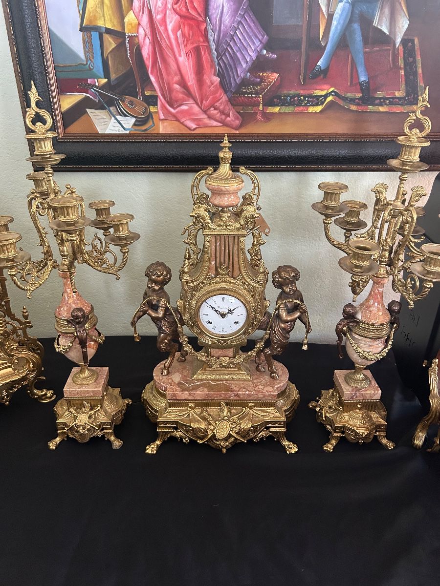 Mantle Clock Candlelabra Set Italy