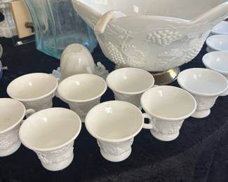 Milk Glass Punch Bowl Set 
