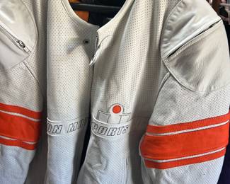 White and Orange Leather Biker JAcket