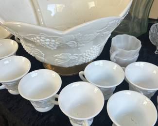 Milk Glass Punh Bowl Set 