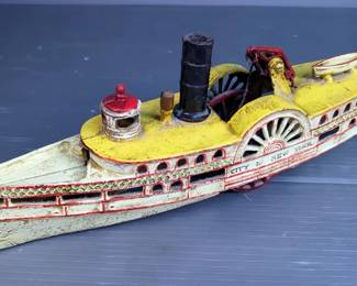 Cast Iron City Of New York Paddle Steamer Model 