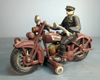 Cast Iron Harley-Davidson Motorcycle With Rider Figurine