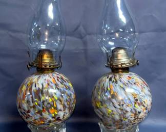 White Flame Light Co. And Queen Anne Splatter Design Oil Lamps 