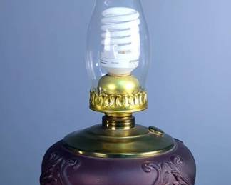 Raised Cherub Glass Table Lamp With Brass Base And Hurricane 