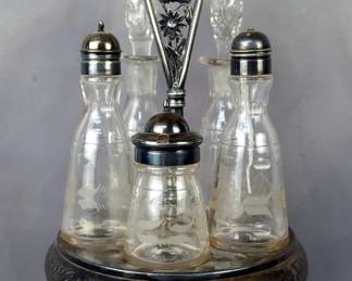 Hartford Silver Plate Company Silver Plated Cruet Set With Glass Bottles 