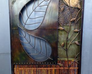 Metal And Bamboo Leaf Decorative Panel, 30.5" x 42"