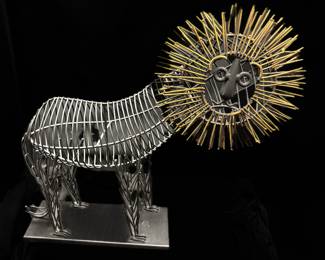 Whimsical Metal Lion Sculpture