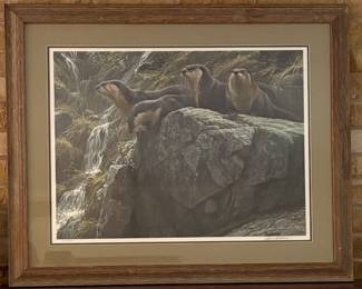 “On the Brink- River Orters” by Robert Bateman - 40”x32” Framed