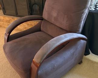 Bent Wood Arm Style Contemporary Microfiber Recliner