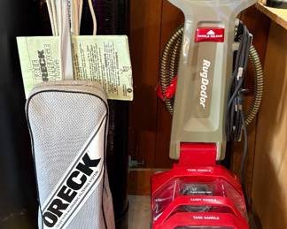 Oreck and Dyson Vacuum Cleaners and a Rug Doctor Carpet Cleaner