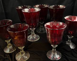 Ruby Red/ Clear Stem Goblets