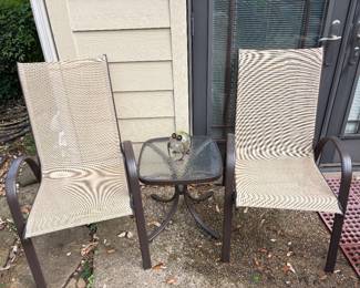 Three Piece Bistro Set - Includes a Glass Top Table and Two Sling Back Chairs