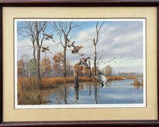 "Sunlit Marsh Mallards" by David Maass - Signed and Numbered in Pencil - 33”x25” Framed