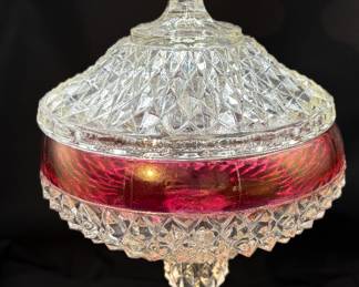 Indiana Glass Ruby Red Tall Footed Compote Dish w/Lid Diamond Point