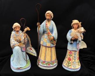 Jim Shore Heartwood Creek Blue Nativity “Bringing Praise” Set of Three Shepherds
