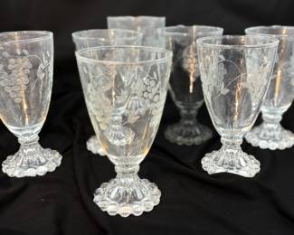 Vintage Etched Wine Glasses Anchor Hocking Boopie Grape Design