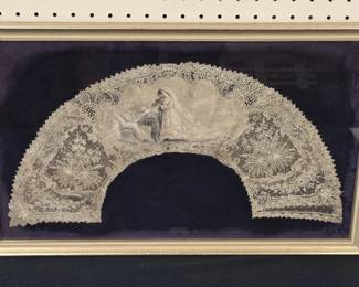 Antique lace collar with very fine painted panel of a bride admiring jewelry