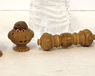 Antique Victorian Carved Coquilla Nut Sewing Tools Set