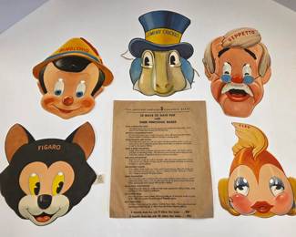 1939 Set 5 Pinnochio Masks Gillette Razor Company advertising item