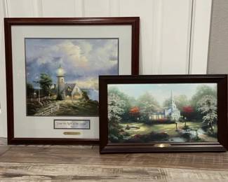 Two Thomas Kincaid Framed Art A Light In The Storm  Hometown Chapel